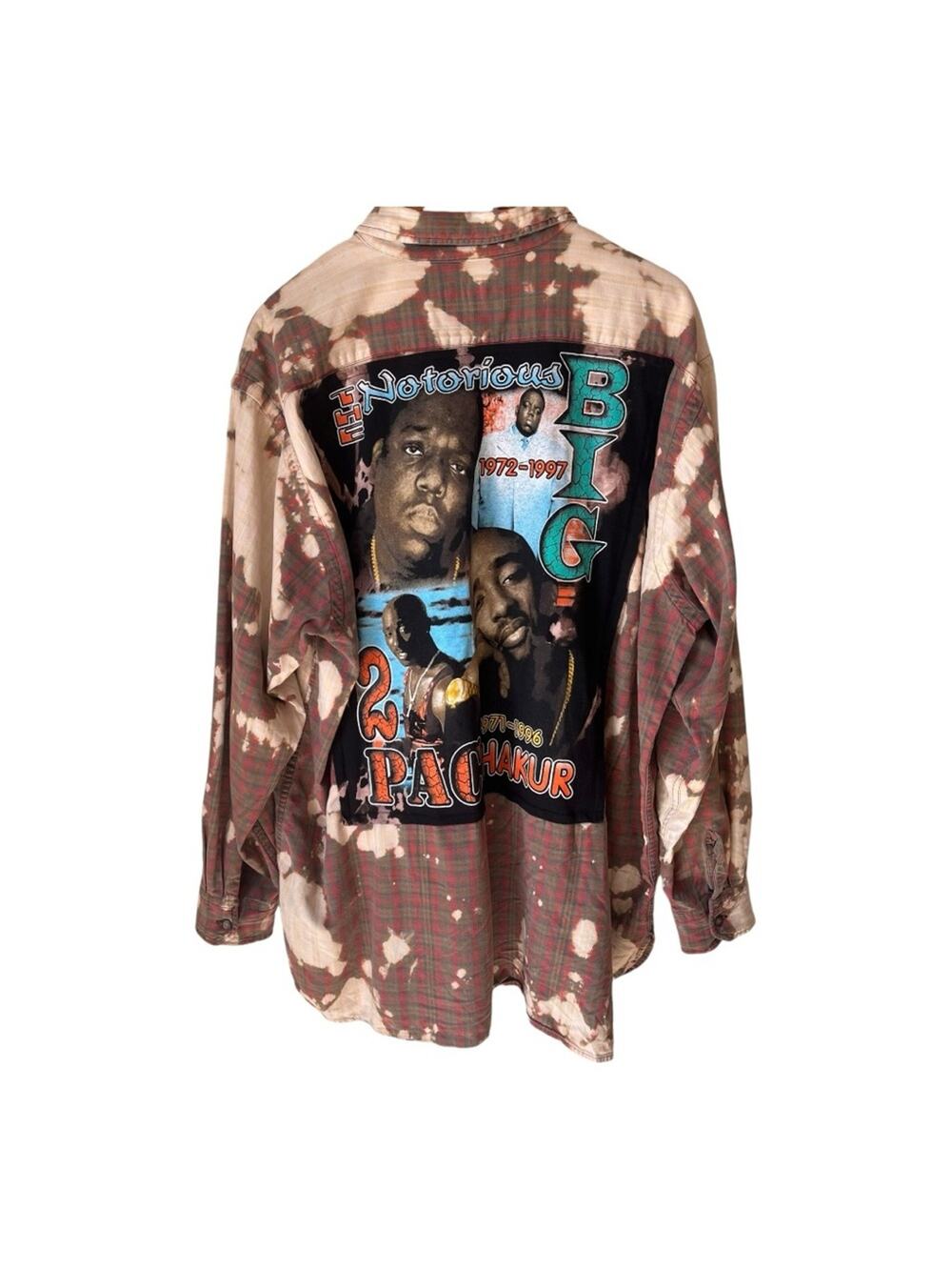 Urbnvtg " Re-worked " Pac + Biggie Distressed Flannel Shirt Men's Size XL